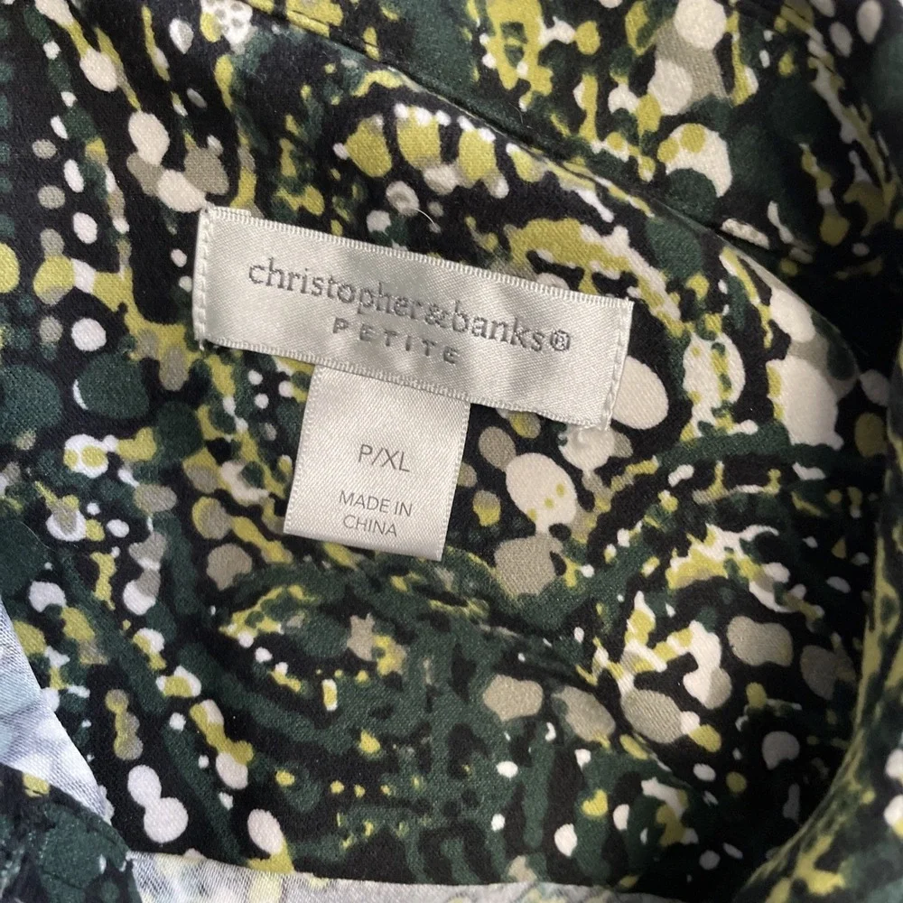 Christoper & Banks Button Front Jacket Green Snd Black Abstract‎ Print XL Petite